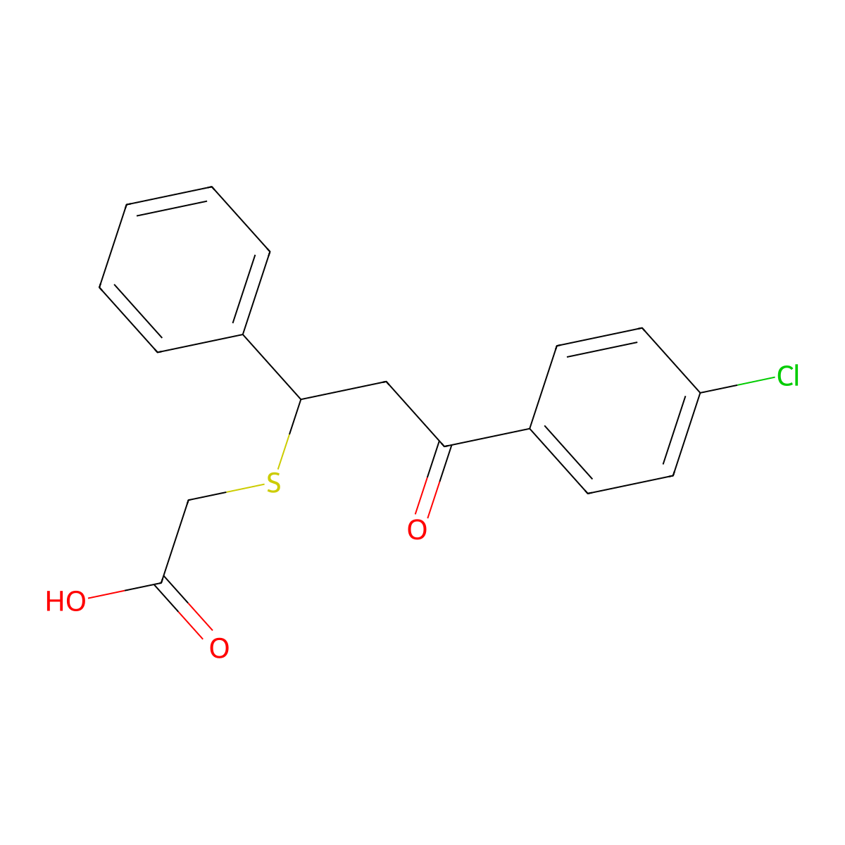 Acetic acid, 2-[[3-(4-chlorophenyl)-3-oxo-1-phenylpropyl]thio]- molecular structure, CAS 133961-81-6