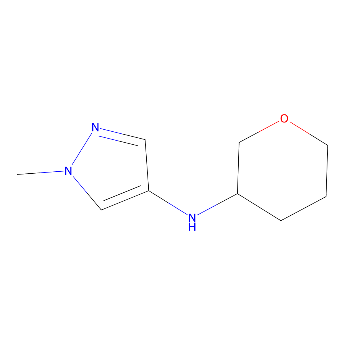 1-Methyl-N-(tetrahydro-2H-pyran-3-yl)-1H-pyrazol-4-amine molecular structure, CAS 1339614-49-1
