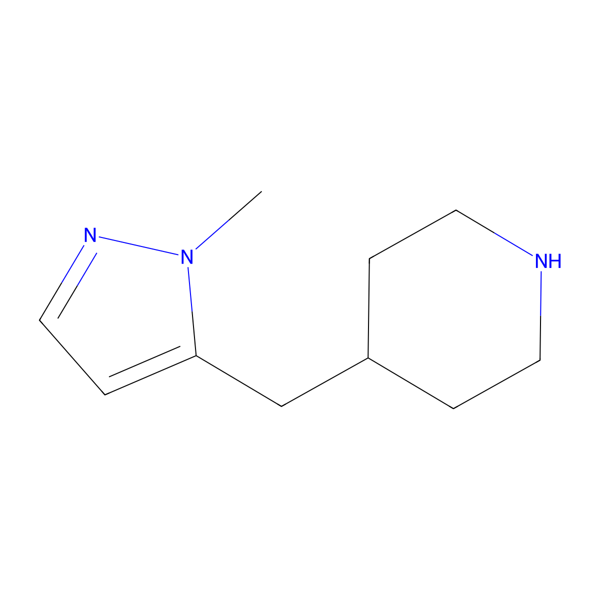 4-((1-methyl-1H-pyrazol-5-yl)methyl)piperidine molecular structure, CAS 1339615-47-2