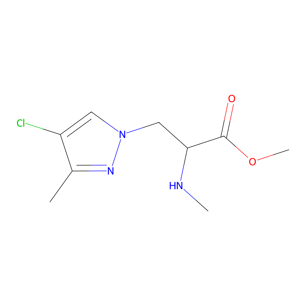 Methyl 3-(4-chloro-3-methyl-1h-pyrazol-1-yl)-2-(methylamino)propanoate molecular structure, CAS 1339621-56-5