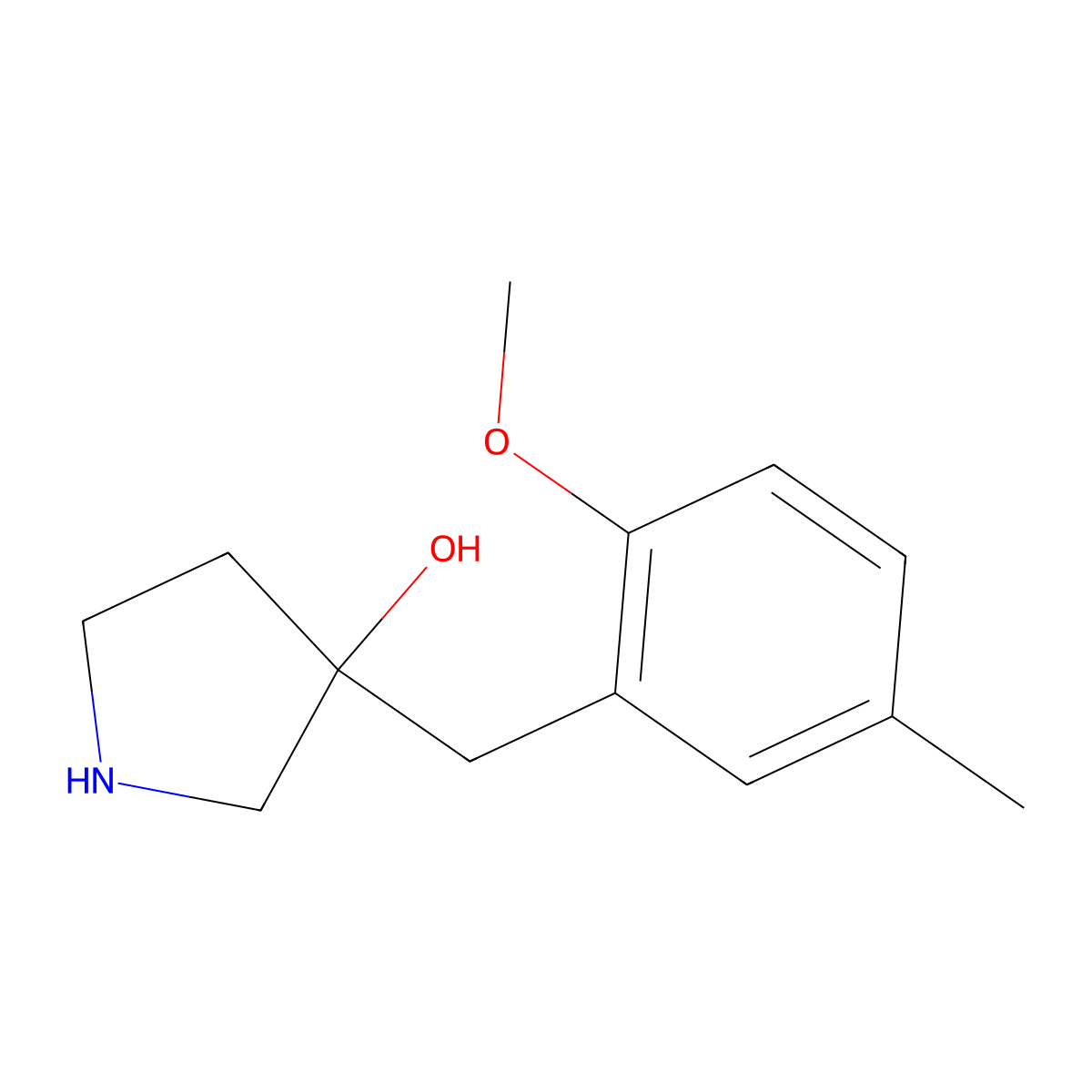 3-(2-Methoxy-5-methylbenzyl)pyrrolidin-3-ol molecular structure, CAS 1339623-53-8