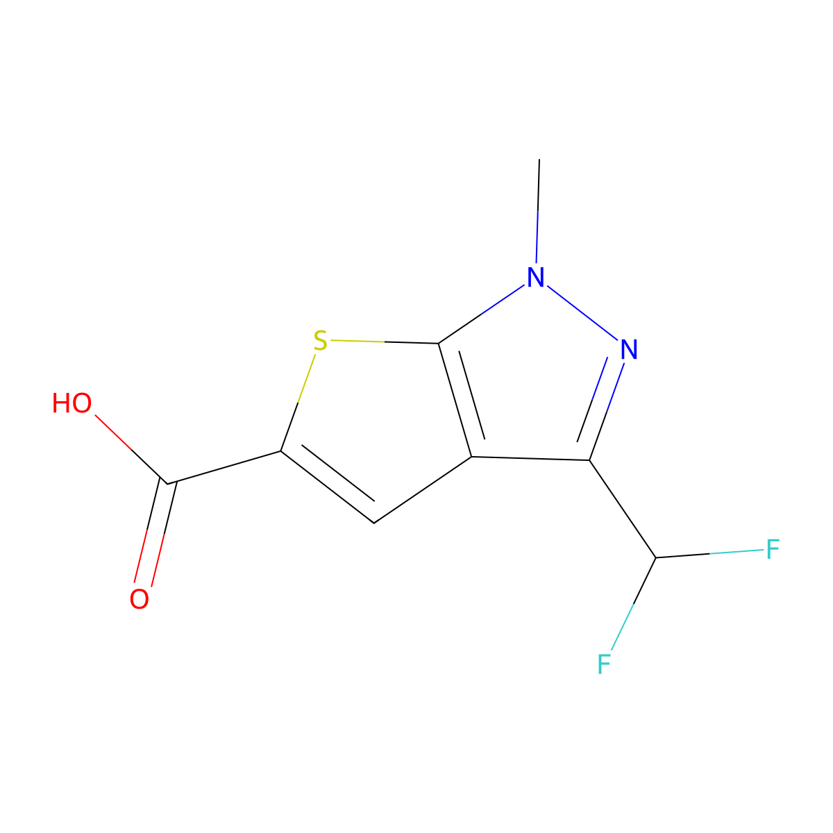 3-(difluoromethyl)-1-methyl-1H-thieno[2,3-c]pyrazole-5-carboxylic acid molecular structure, CAS 1339640-88-8