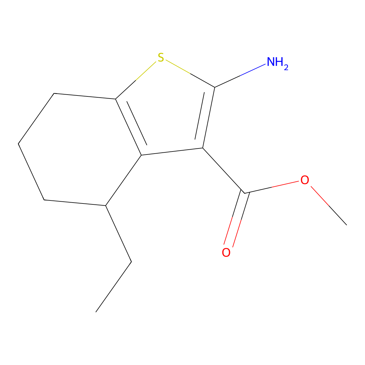 Methyl 2-amino-4-ethyl-4,5,6,7-tetrahydro-1-benzothiophene-3-carboxylate molecular structure, CAS 1339642-87-3