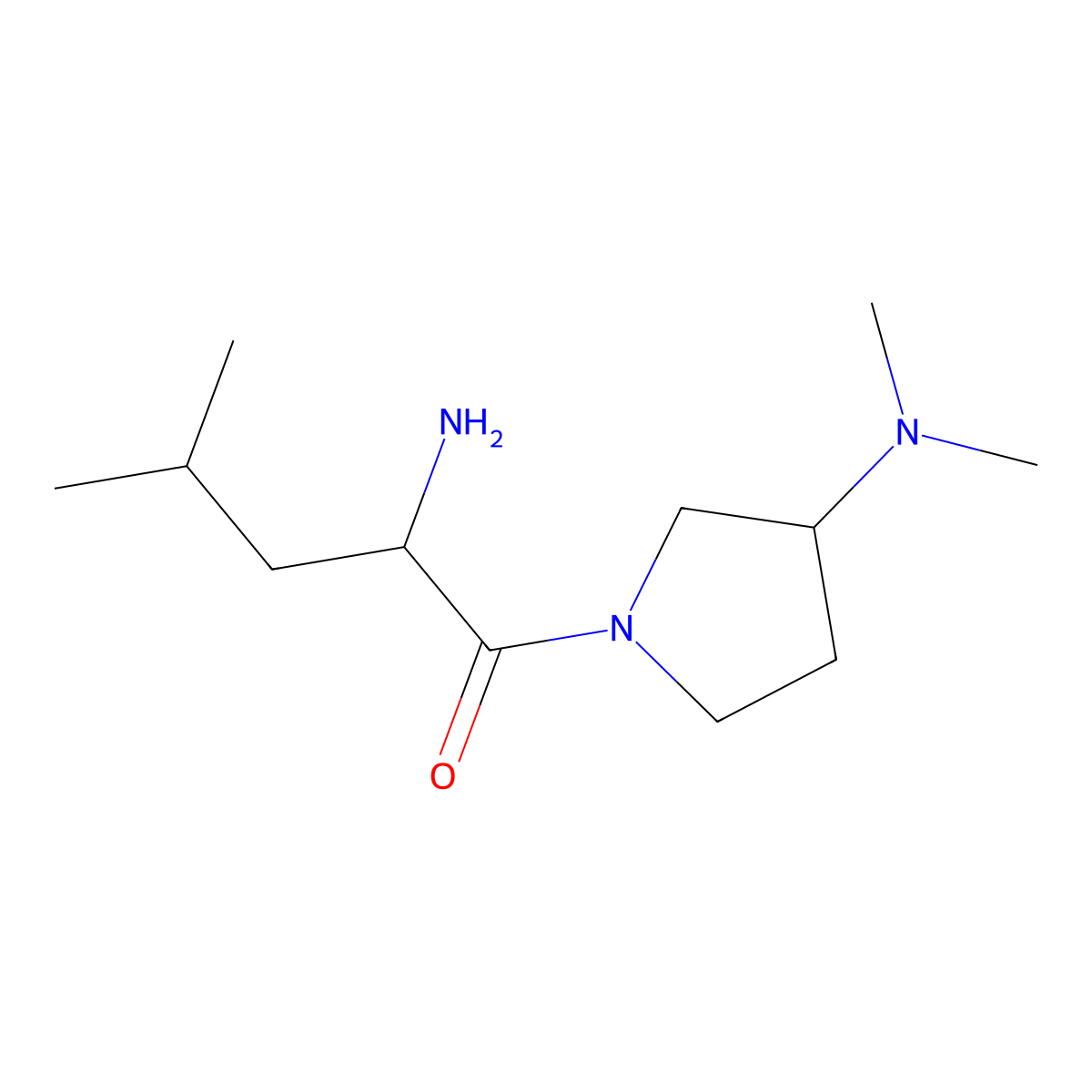 2-Amino-1-[3-(dimethylamino)pyrrolidin-1-yl]-4-methylpentan-1-one molecular structure, CAS 1339643-53-6