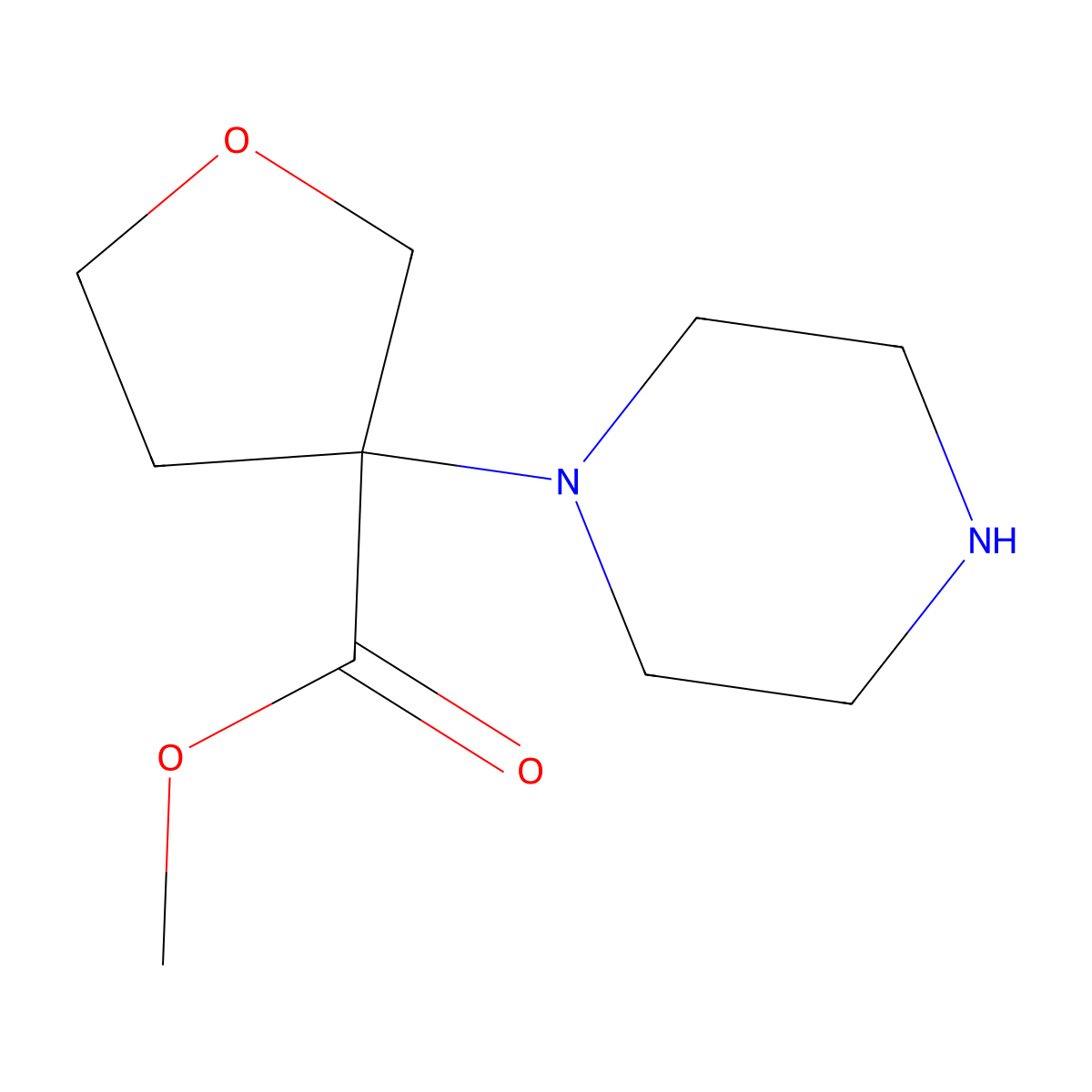 Methyl 3-(piperazin-1-yl)oxolane-3-carboxylate molecular structure, CAS 1339649-48-7