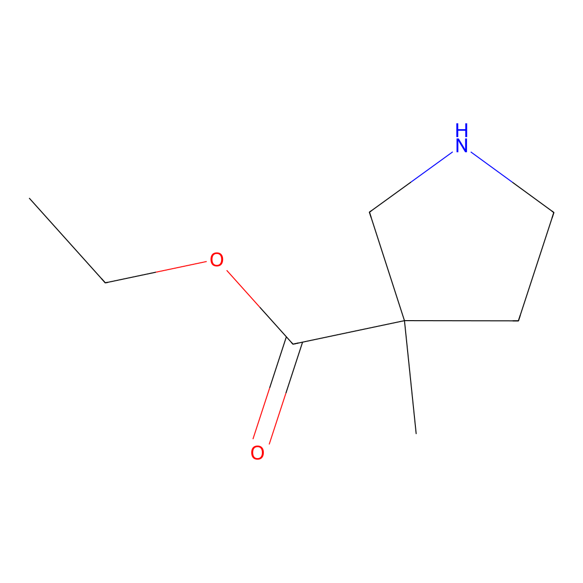 Ethyl 3-methylpyrrolidine-3-carboxylate molecular structure, CAS 1339653-52-9