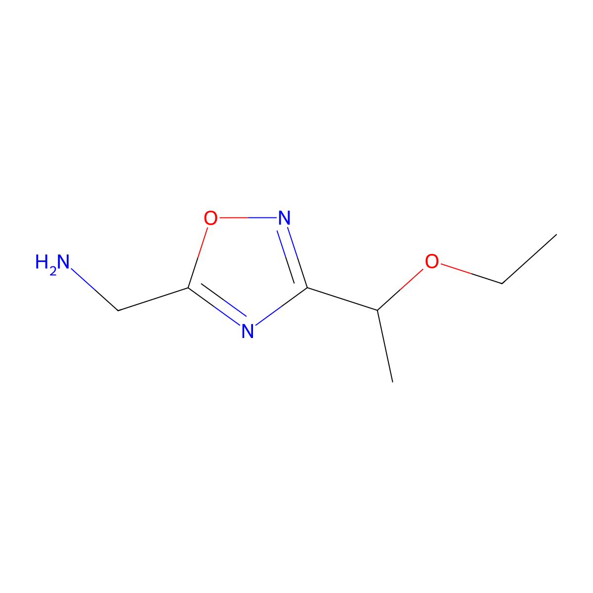 [3-(1-Ethoxyethyl)-1,2,4-oxadiazol-5-yl]methanamine molecular structure, CAS 1339660-12-6