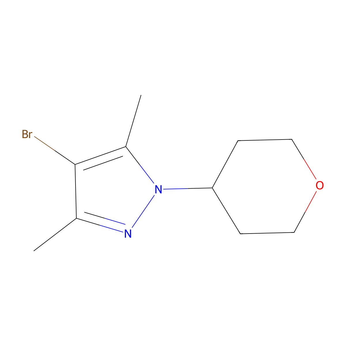 4-Bromo-3,5-dimethyl-1-(tetrahydro-2H-pyran-4-yl)-1H-pyrazole molecular structure, CAS 1339665-24-5
