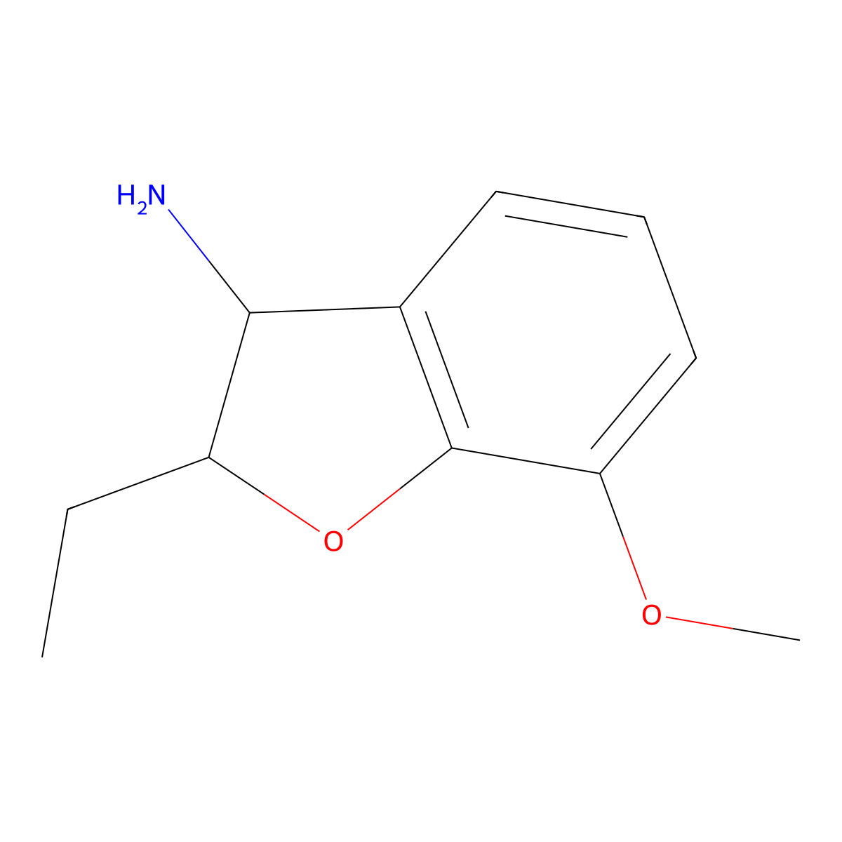 2-Ethyl-7-methoxy-2,3-dihydro-1-benzofuran-3-amine molecular structure, CAS 1339667-05-8