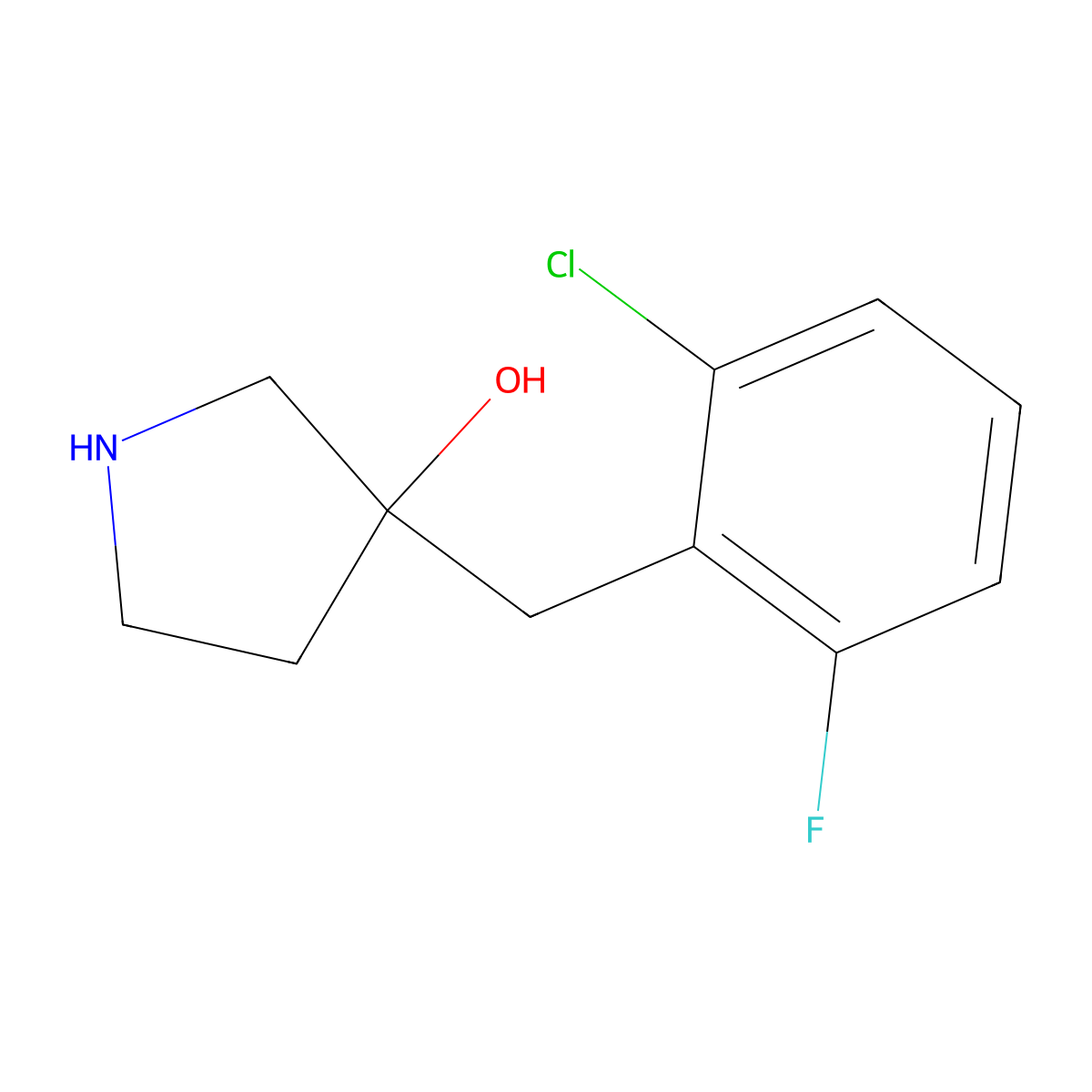 3-(2-Chloro-6-fluorobenzyl)pyrrolidin-3-ol molecular structure, CAS 1339673-62-9