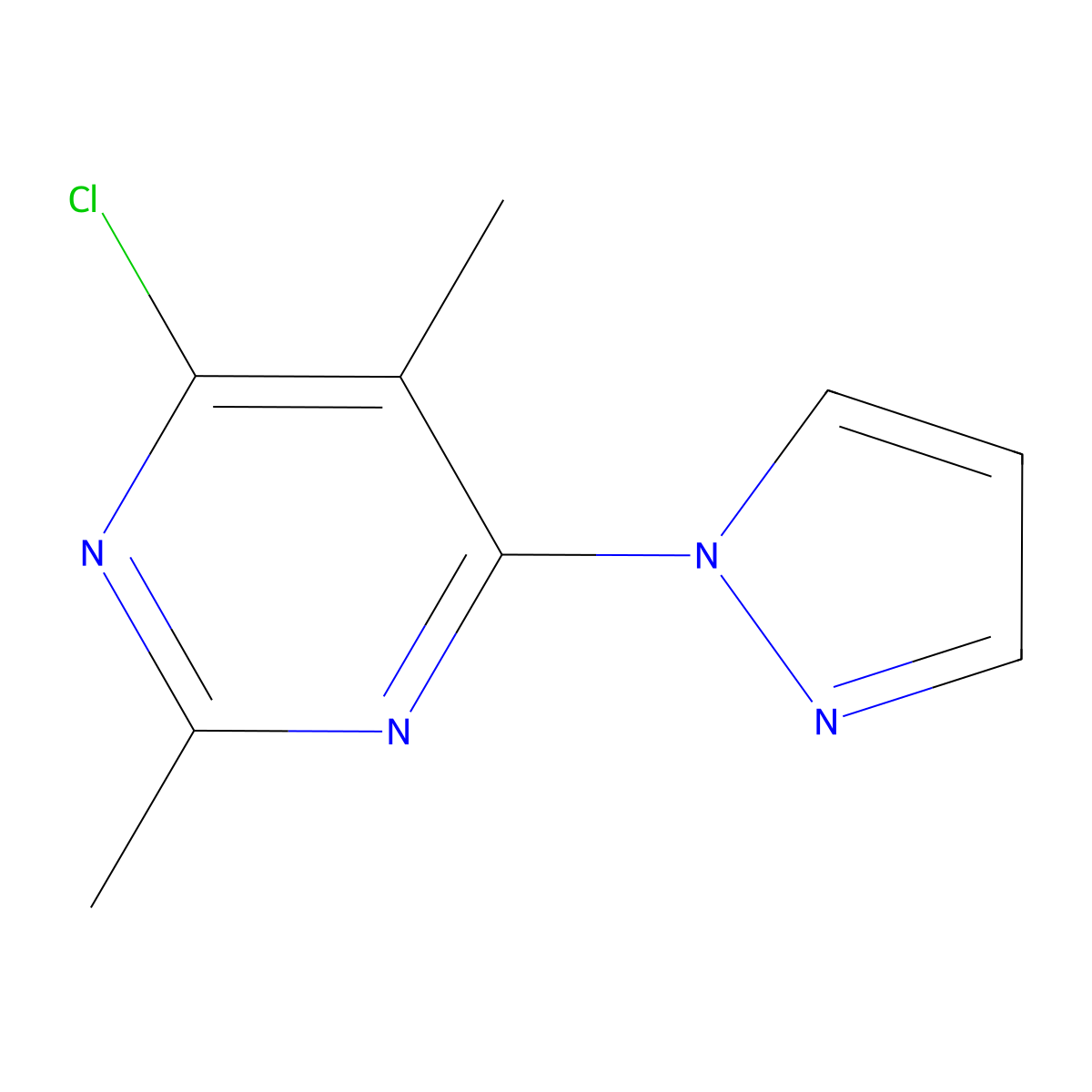 4-chloro-2,5-dimethyl-6-(1H-pyrazol-1-yl)pyrimidine molecular structure, CAS 1339677-70-1