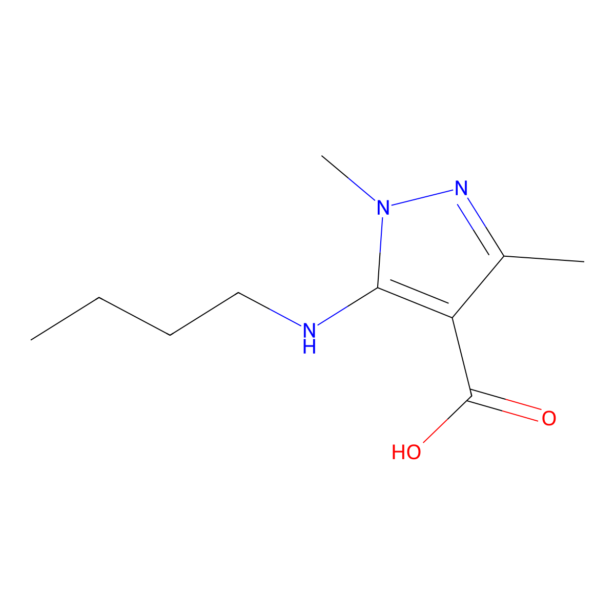 5-(Butylamino)-1,3-dimethyl-1h-pyrazole-4-carboxylic acid molecular structure, CAS 1339687-81-8
