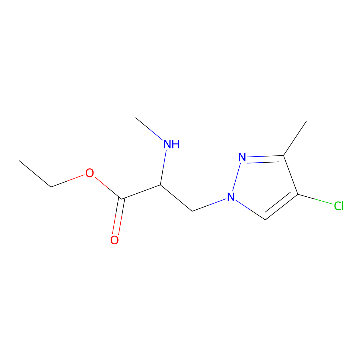 Ethyl 3-(4-chloro-3-methyl-1h-pyrazol-1-yl)-2-(methylamino)propanoate molecular structure, CAS 1339697-23-2