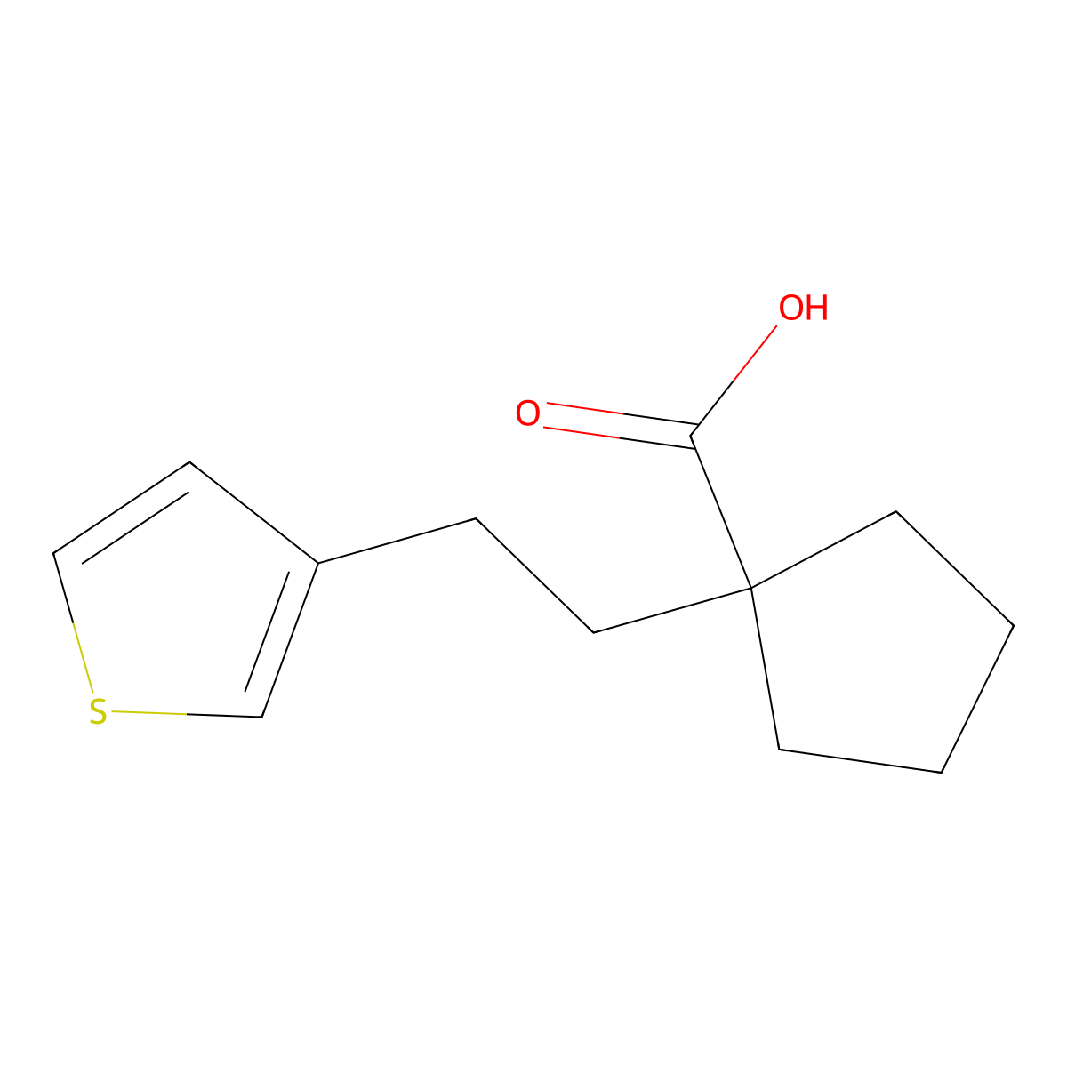 1-(2-(Thiophen-3-yl)ethyl)cyclopentane-1-carboxylic acid molecular structure, CAS 1339699-05-6