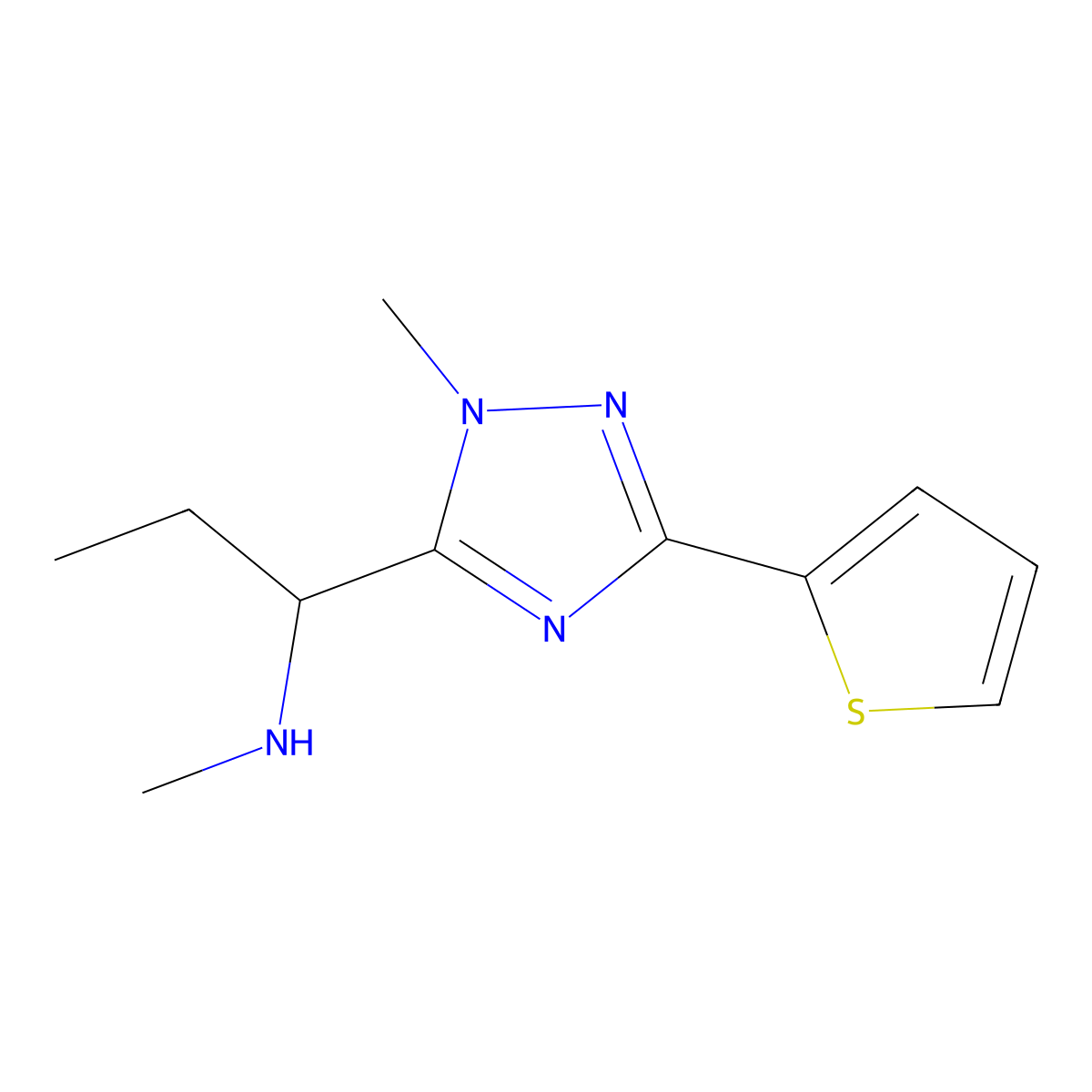 n-Methyl-1-(1-methyl-3-(thiophen-2-yl)-1h-1,2,4-triazol-5-yl)propan-1-amine molecular structure, CAS 1339705-69-9