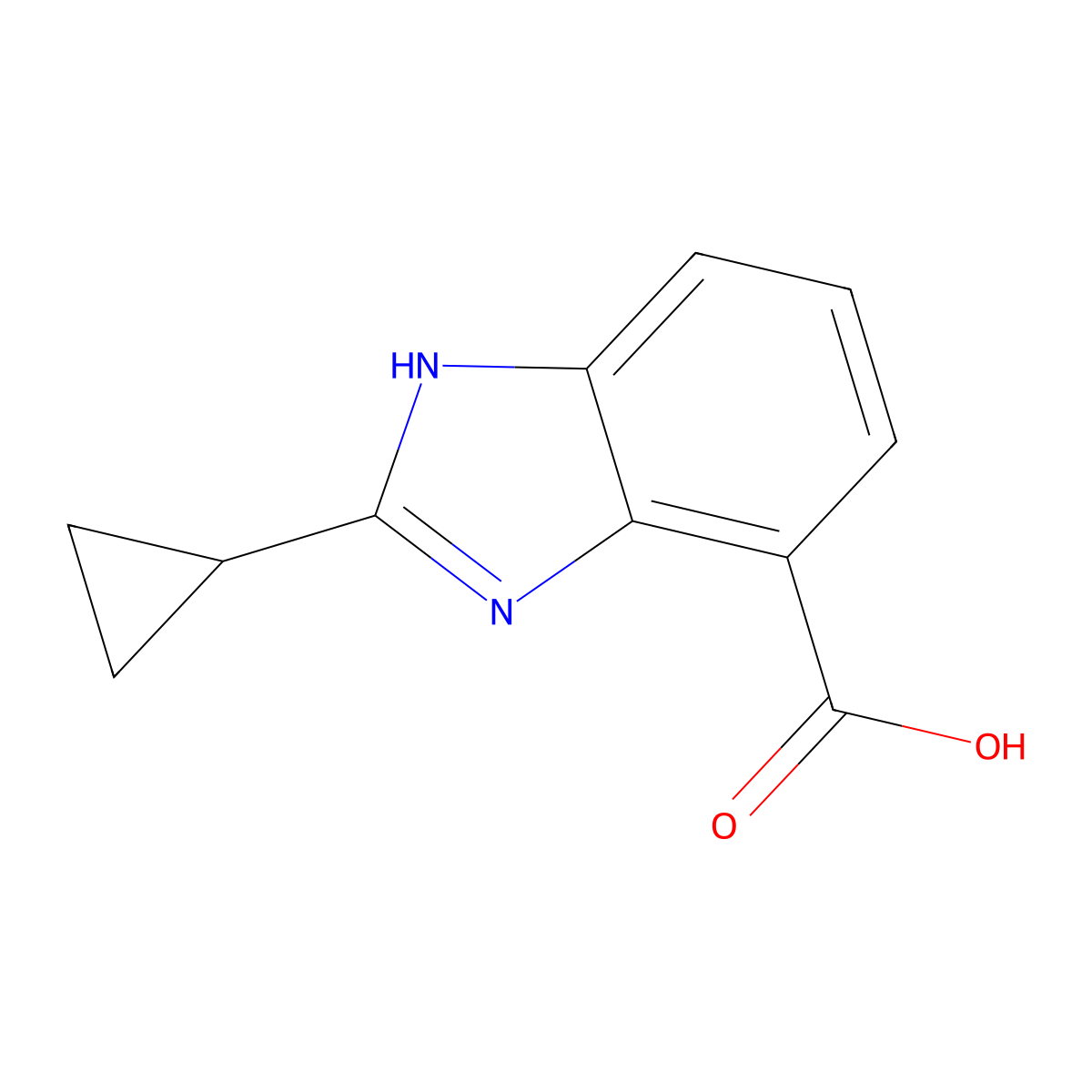 2-cyclopropyl-1H-1,3-benzodiazole-4-carboxylic acid molecular structure, CAS 1339709-22-6