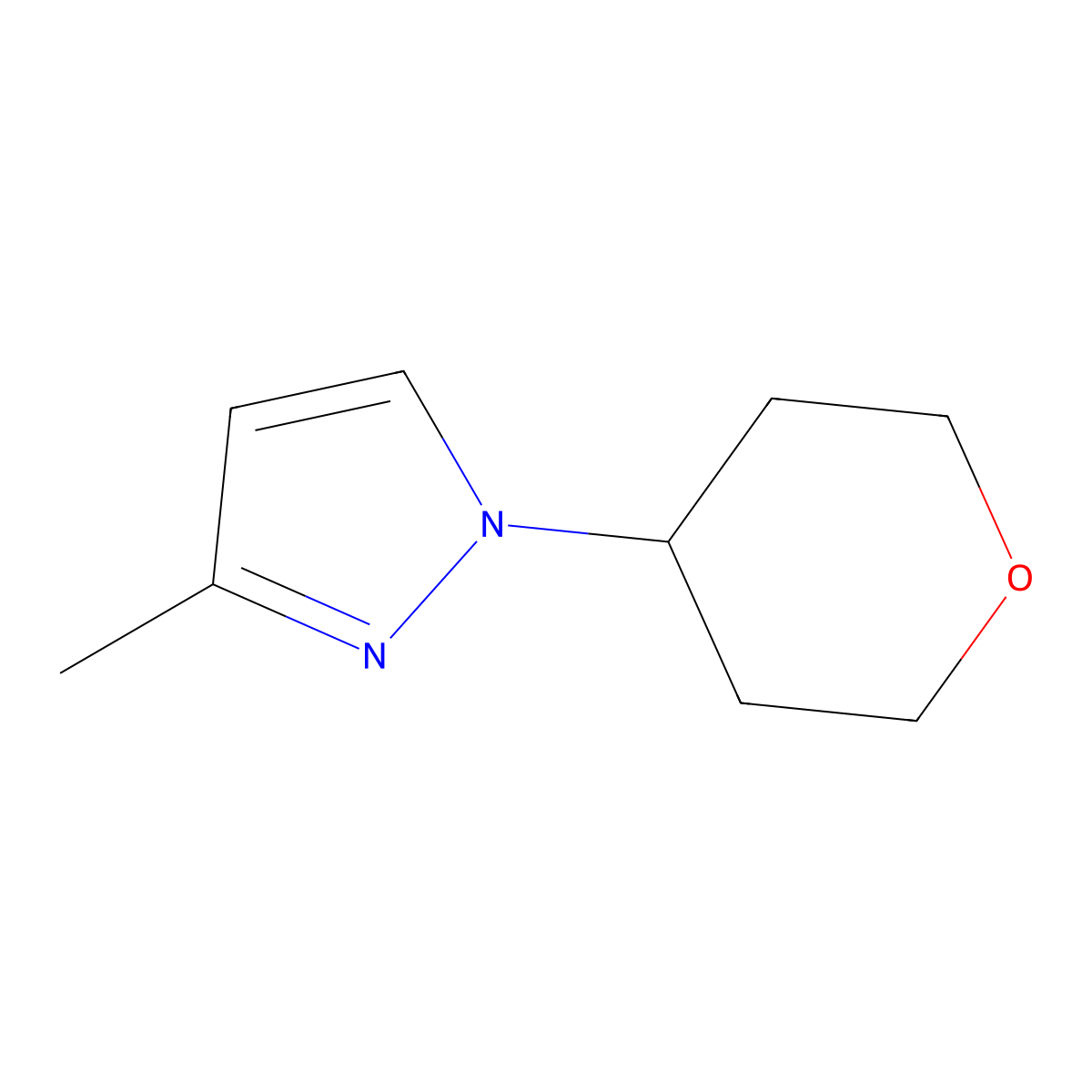 3-methyl-1-(oxan-4-yl)-1H-pyrazole molecular structure, CAS 1339709-68-0