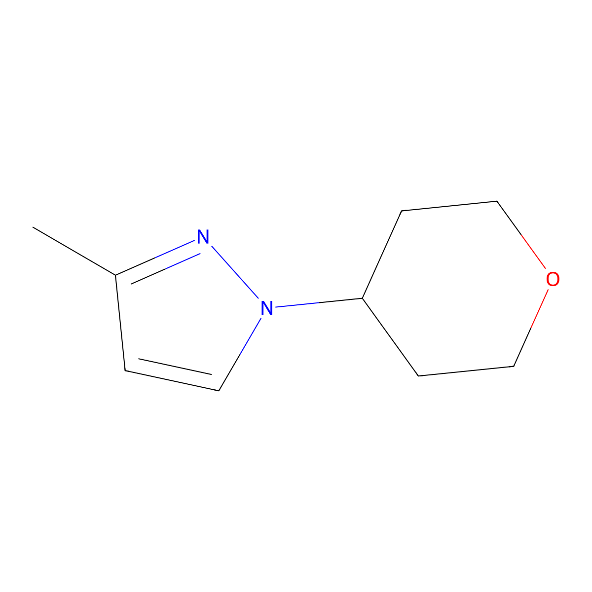 3-methyl-1-(oxan-4-yl)-1H-pyrazole molecular structure, CAS 1339709-68-0