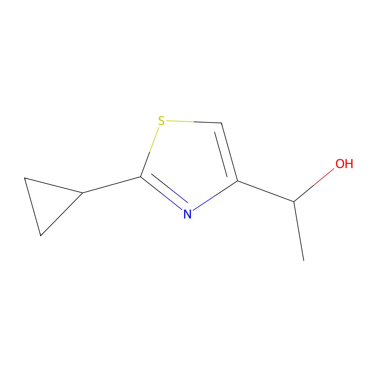 1-(2-Cyclopropyl-1,3-thiazol-4-yl)ethan-1-ol molecular structure, CAS 1339731-23-5