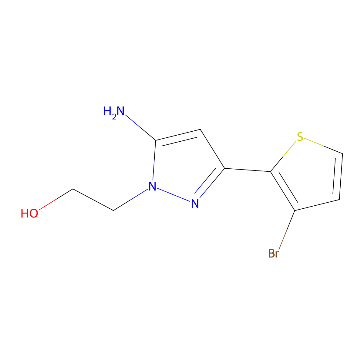 2-(5-Amino-3-(3-bromothiophen-2-yl)-1h-pyrazol-1-yl)ethan-1-ol molecular structure, CAS 1339731-57-5