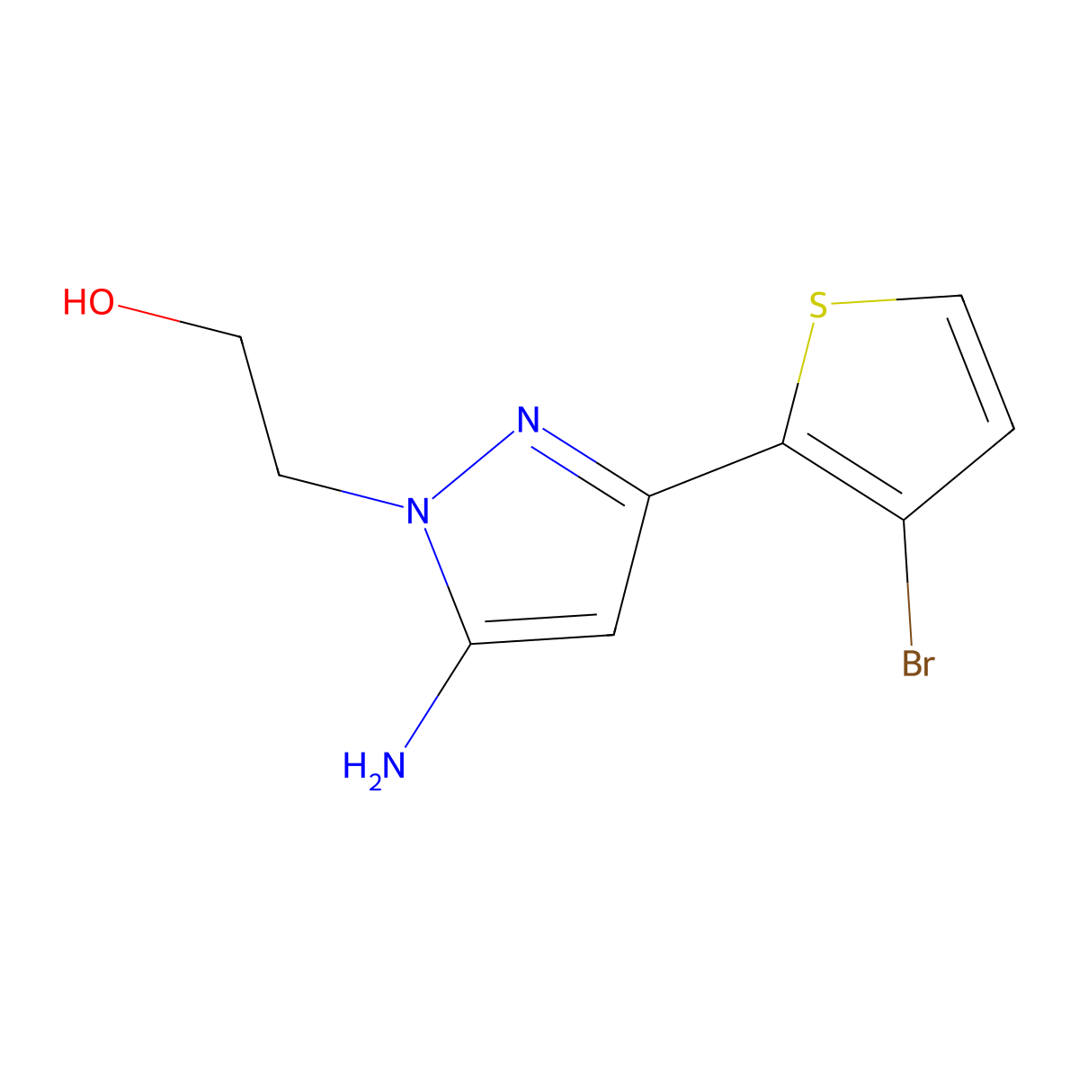2-(5-Amino-3-(3-bromothiophen-2-yl)-1h-pyrazol-1-yl)ethan-1-ol molecular structure, CAS 1339731-57-5