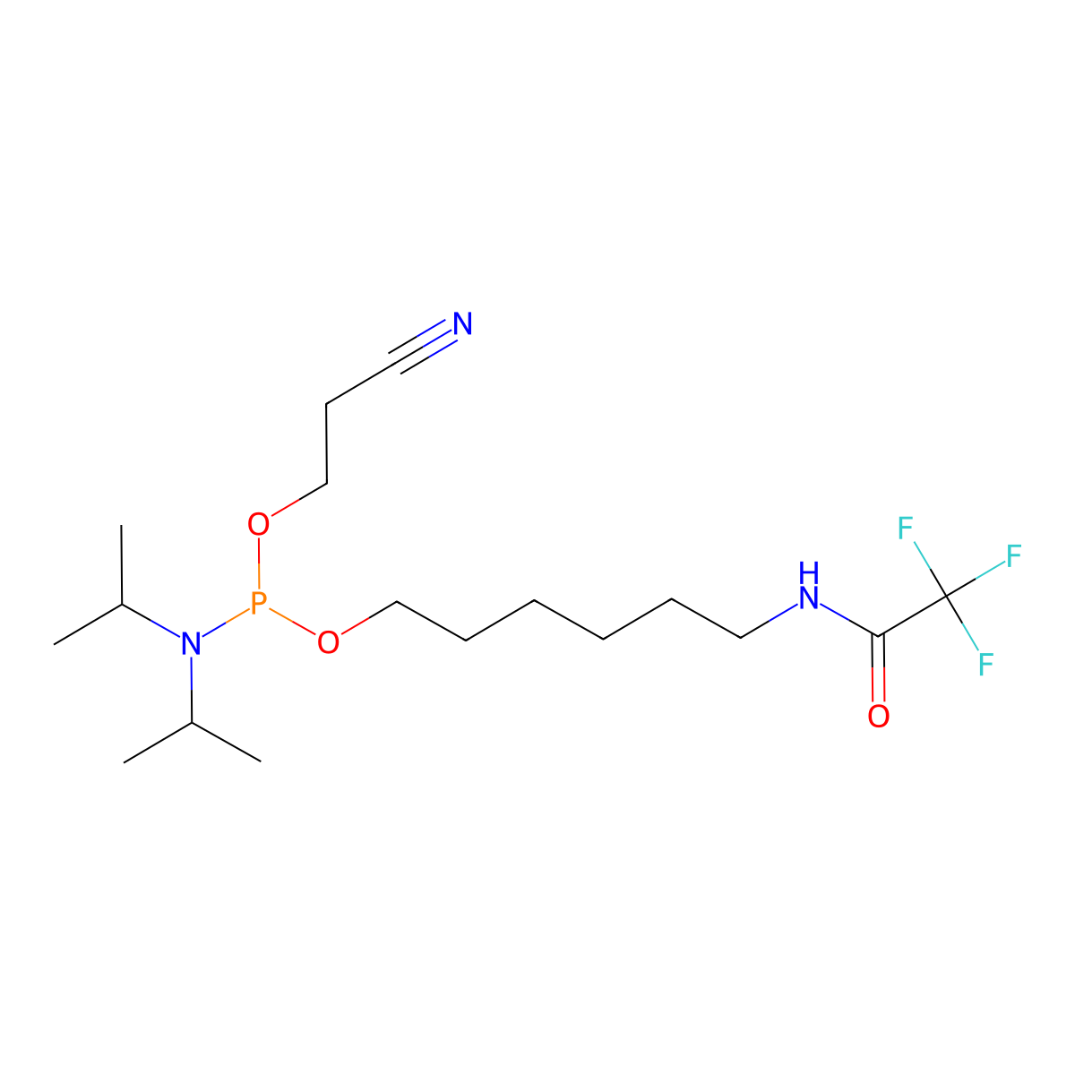 2-Cyanoethyl (6-(2,2,2-Trifluoroacetamido)hexyl) Diisopropylphosphoramidite molecular structure, CAS 133975-85-6
