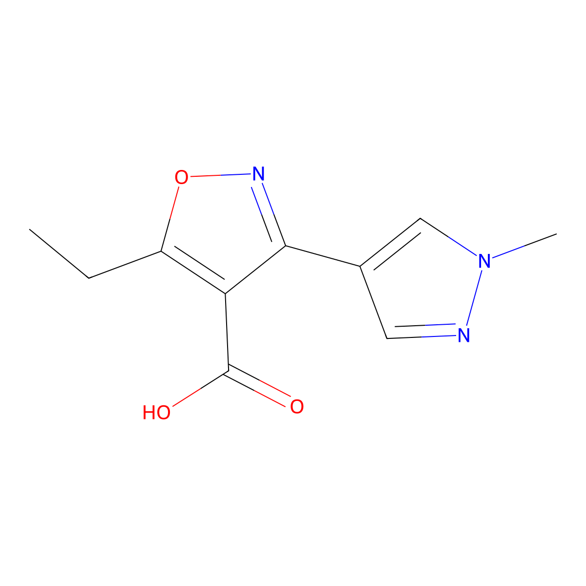 5-Ethyl-3-(1-methyl-1h-pyrazol-4-yl)isoxazole-4-carboxylic acid molecular structure, CAS 1339764-19-0