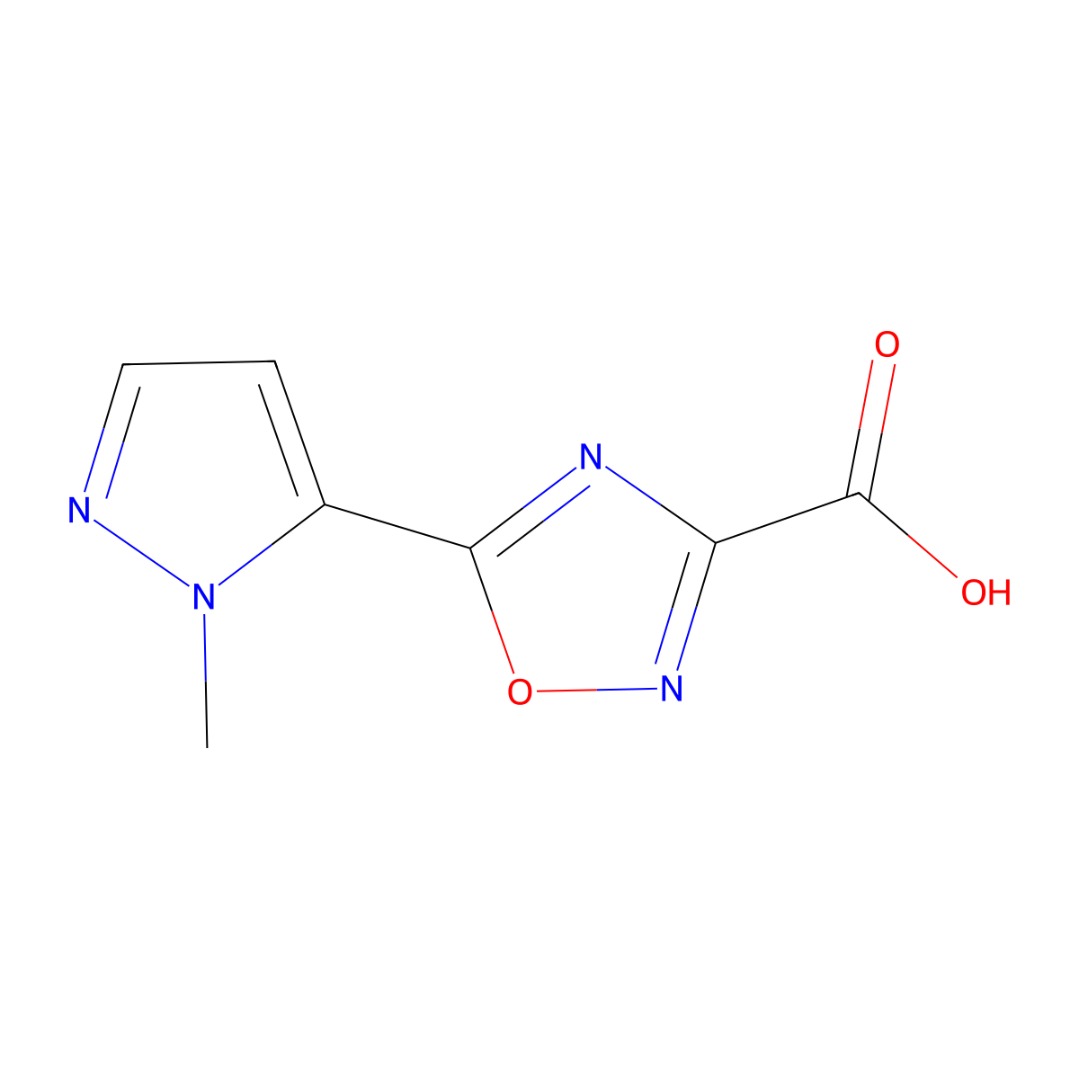 5-(1-methyl-1H-pyrazol-5-yl)-1,2,4-oxadiazole-3-carboxylic acid molecular structure, CAS 1339770-44-3