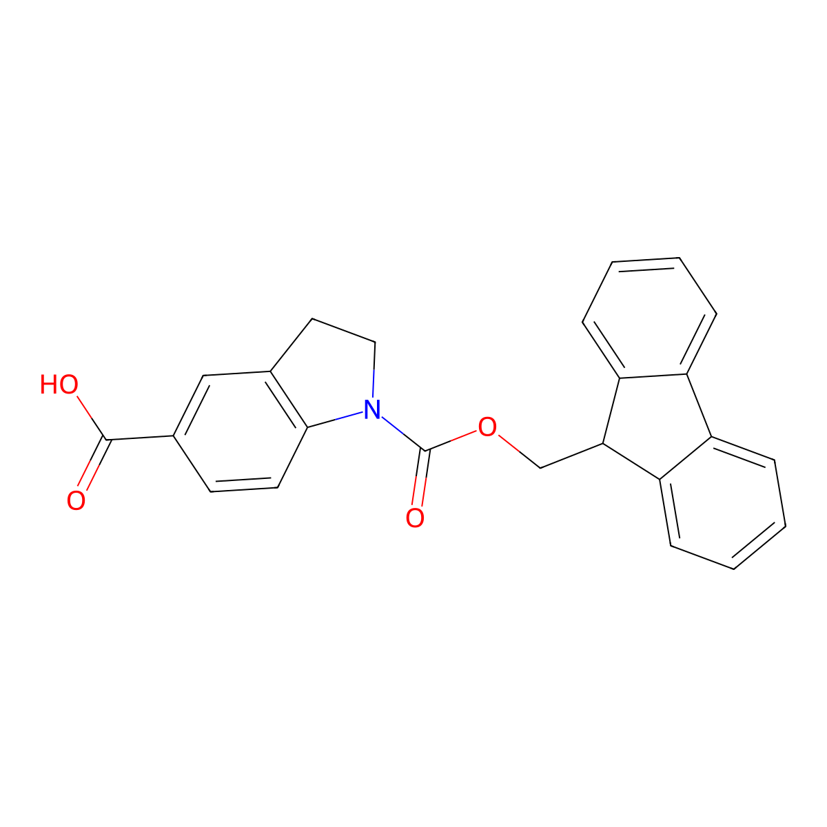 1-(((9H-fluoren-9-yl)methoxy)carbonyl)-2,3-dihydro-1H-indole-5-carboxylic acid molecular structure, CAS 1339770-58-9