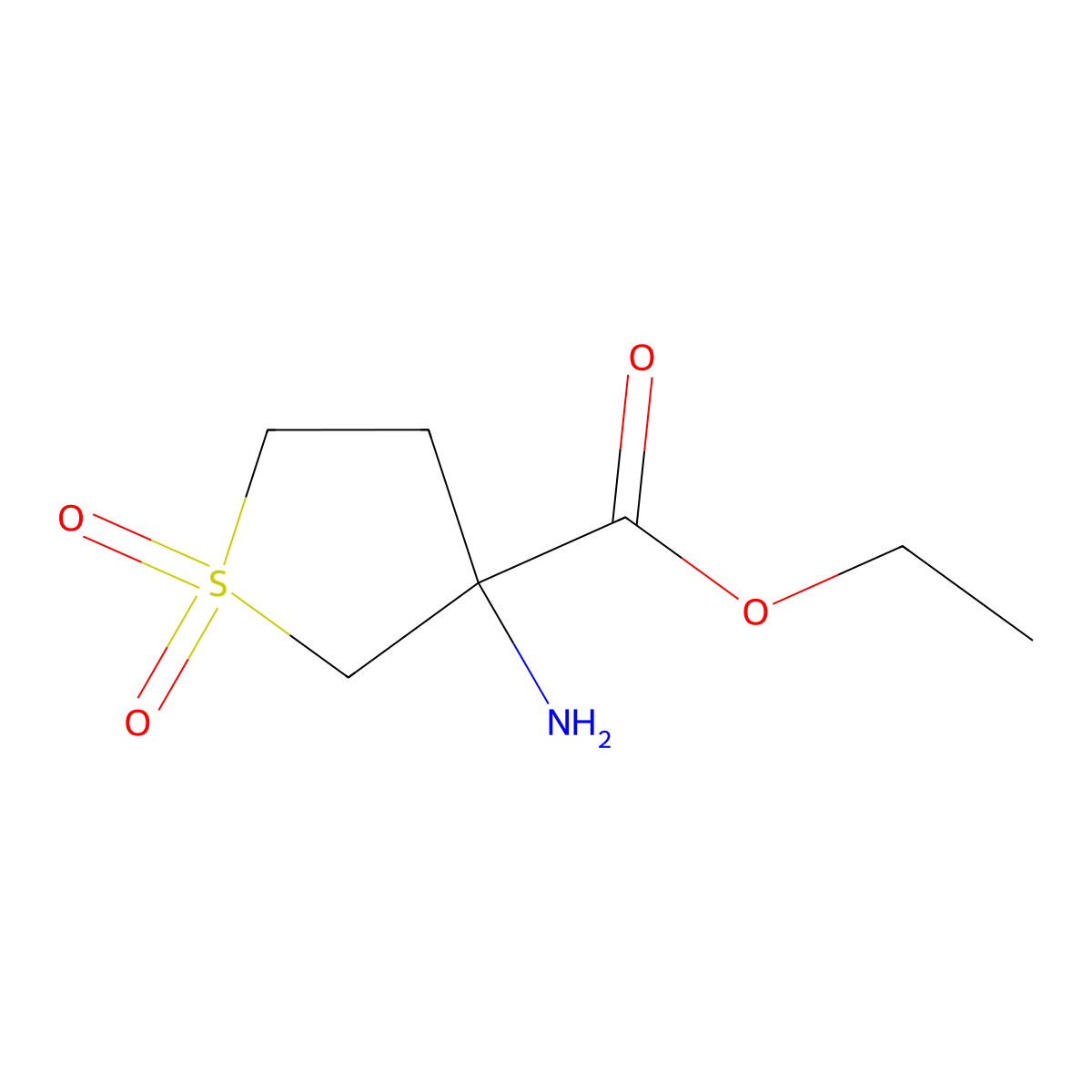 Ethyl 3-aminotetrahydrothiophene-3-carboxylate 1,1-dioxide molecular structure, CAS 1339785-86-2