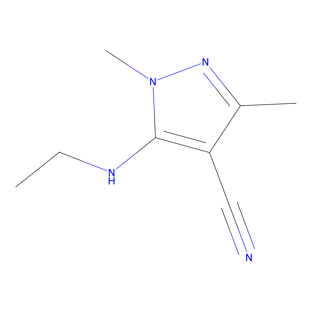 5-(ethylamino)-1,3-dimethyl-1H-pyrazole-4-carbonitrile molecular structure, CAS 1339786-81-0