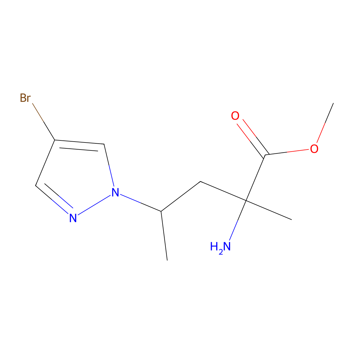 Methyl 2-amino-4-(4-bromo-1h-pyrazol-1-yl)-2-methylpentanoate molecular structure, CAS 1339794-77-2