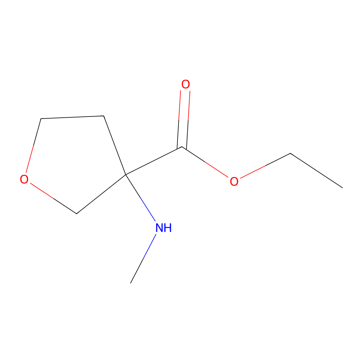 Ethyl 3-(methylamino)tetrahydrofuran-3-carboxylate molecular structure, CAS 1339812-00-8