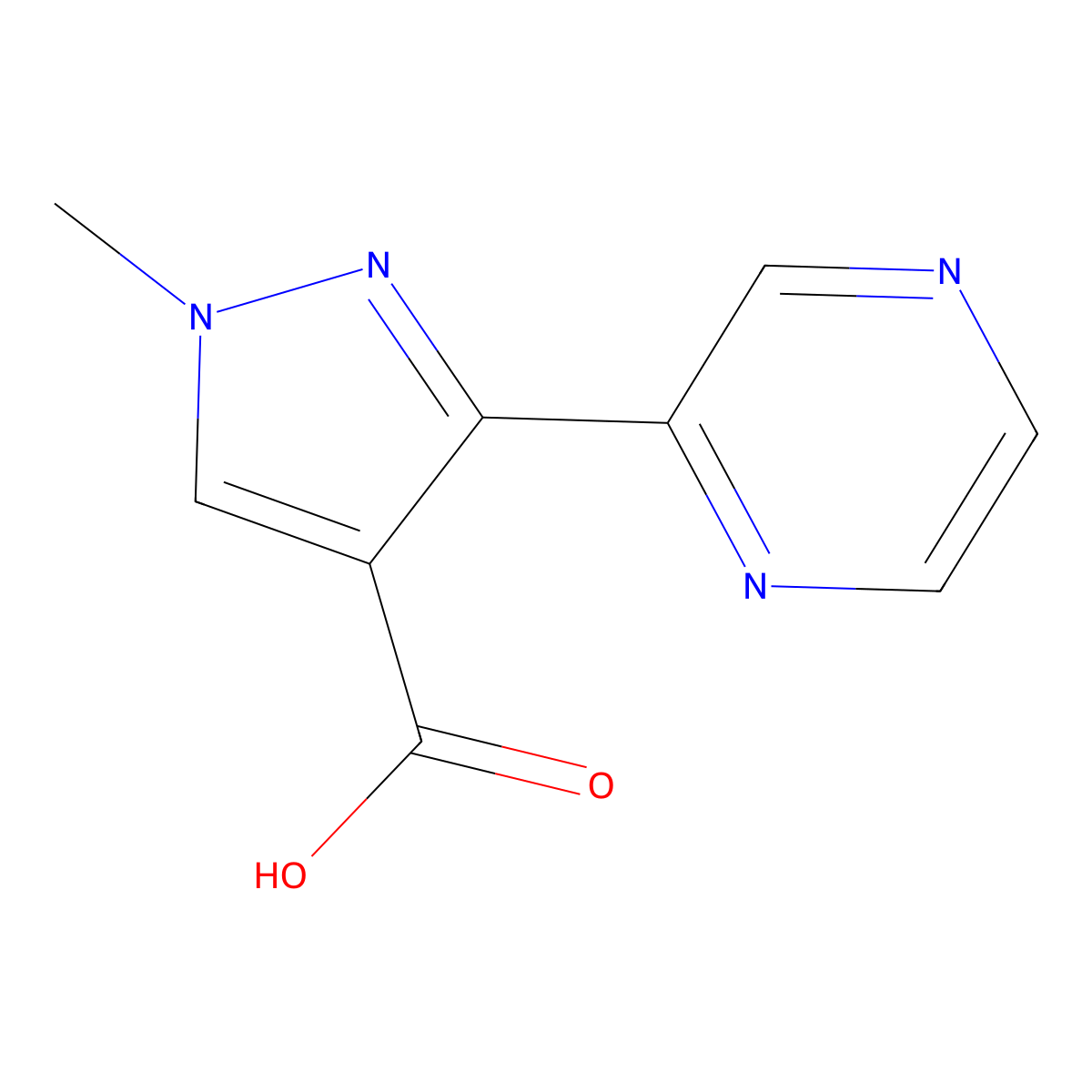 1-methyl-3-(pyrazin-2-yl)-1H-pyrazole-4-carboxylic acid molecular structure, CAS 1339822-86-4