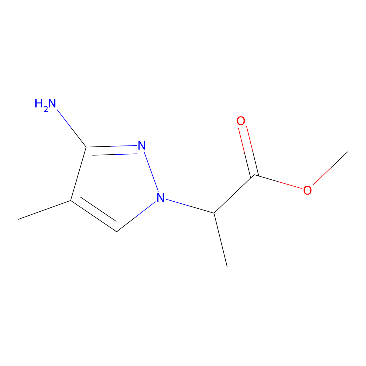 methyl 2-(3-amino-4-methyl-1H-pyrazol-1-yl)propanoate molecular structure, CAS 1339833-52-1