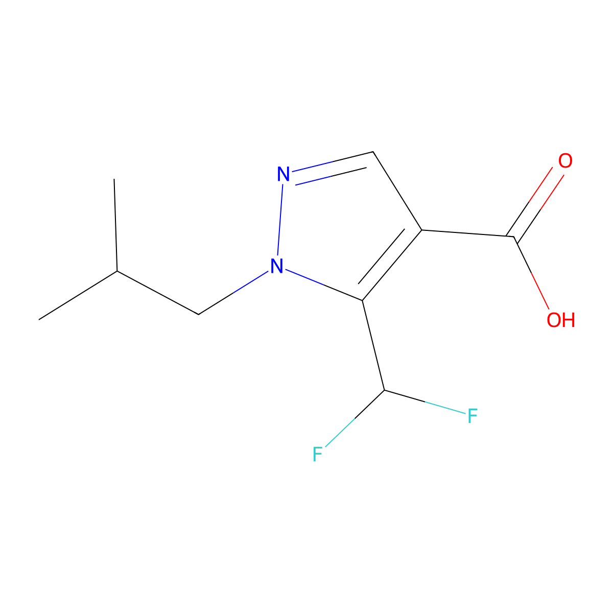 5-(difluoromethyl)-1-(2-methylpropyl)-1H-pyrazole-4-carboxylic acid molecular structure, CAS 1339834-08-0