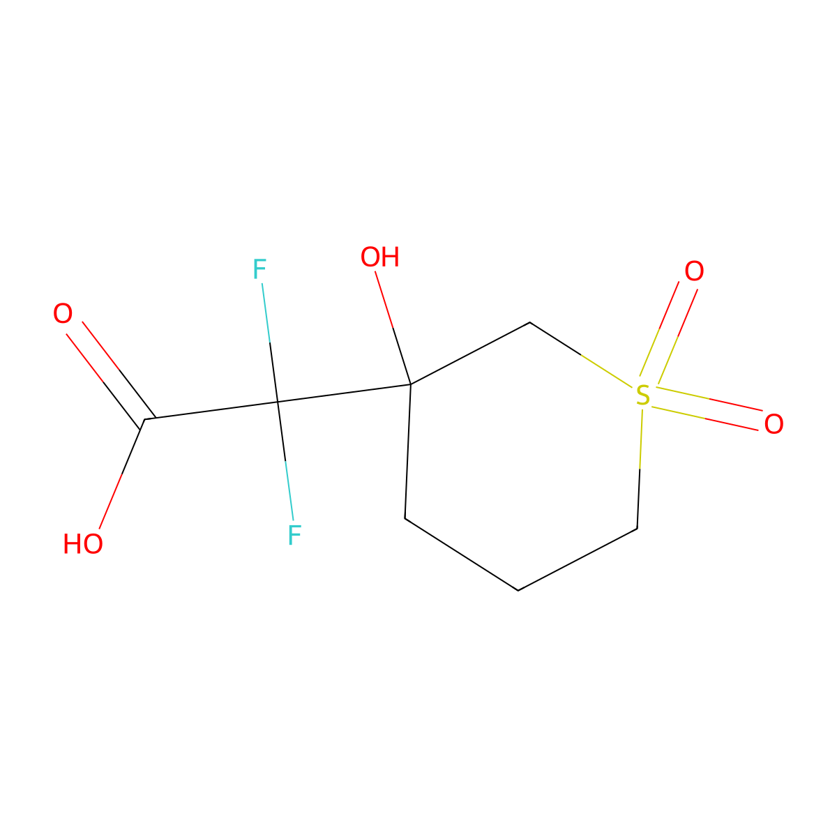 2,2-Difluoro-2-(3-hydroxy-1,1-dioxo-1lambda6-thian-3-yl)acetic acid molecular structure, CAS 1339840-96-8
