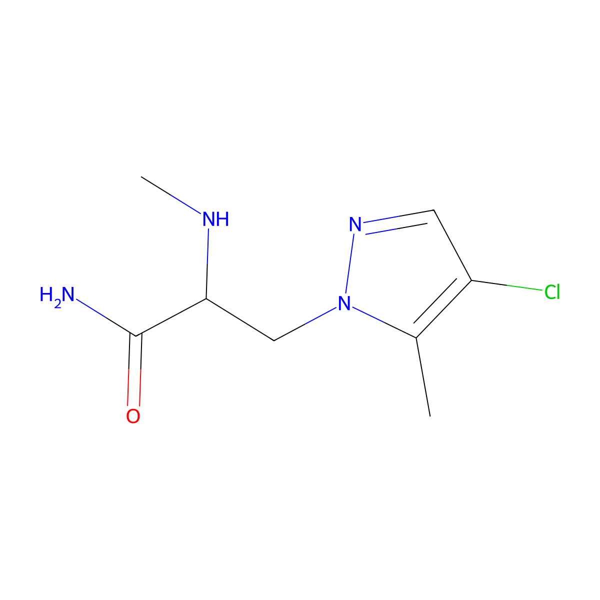3-(4-Chloro-5-methyl-1h-pyrazol-1-yl)-2-(methylamino)propanamide molecular structure, CAS 1339846-72-8