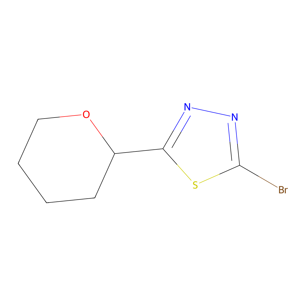 2-Bromo-5-(oxan-2-yl)-1,3,4-thiadiazole molecular structure, CAS 1339854-13-5