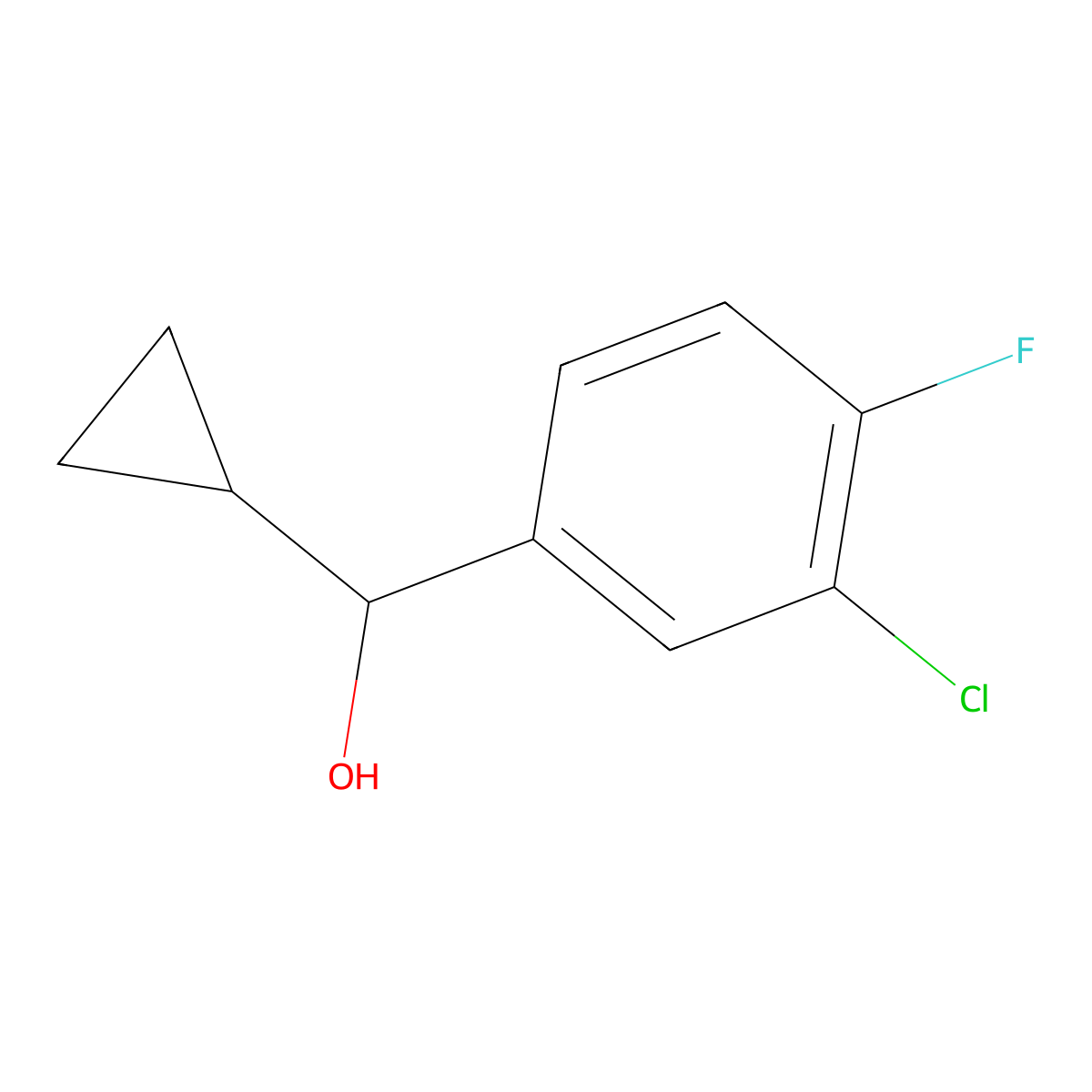 (3-Chloro-4-fluorophenyl)(cyclopropyl)methanol molecular structure, CAS 1339855-16-1