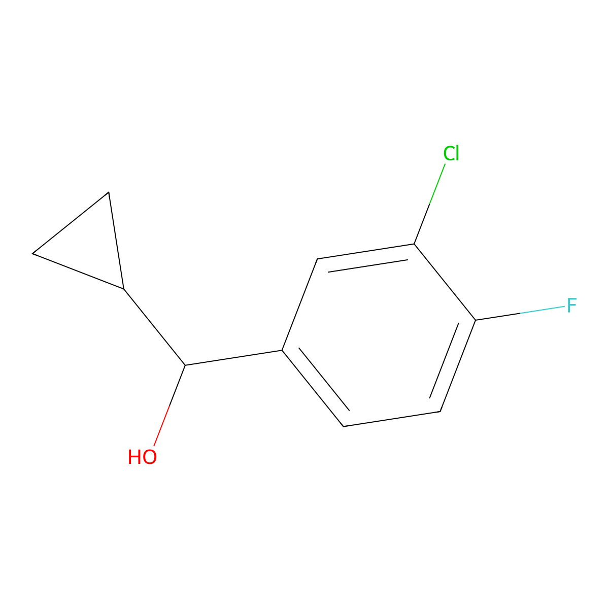 (3-Chloro-4-fluorophenyl)(cyclopropyl)methanol molecular structure, CAS 1339855-16-1