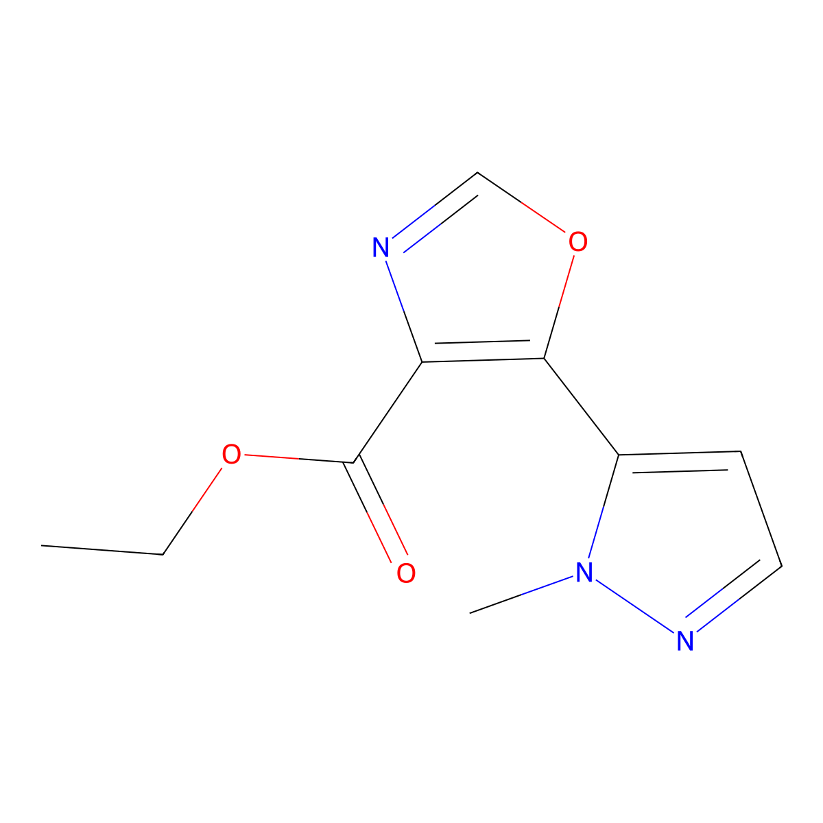 Ethyl 5-(1-methyl-1h-pyrazol-5-yl)-1,3-oxazole-4-carboxylate molecular structure, CAS 1339879-66-1