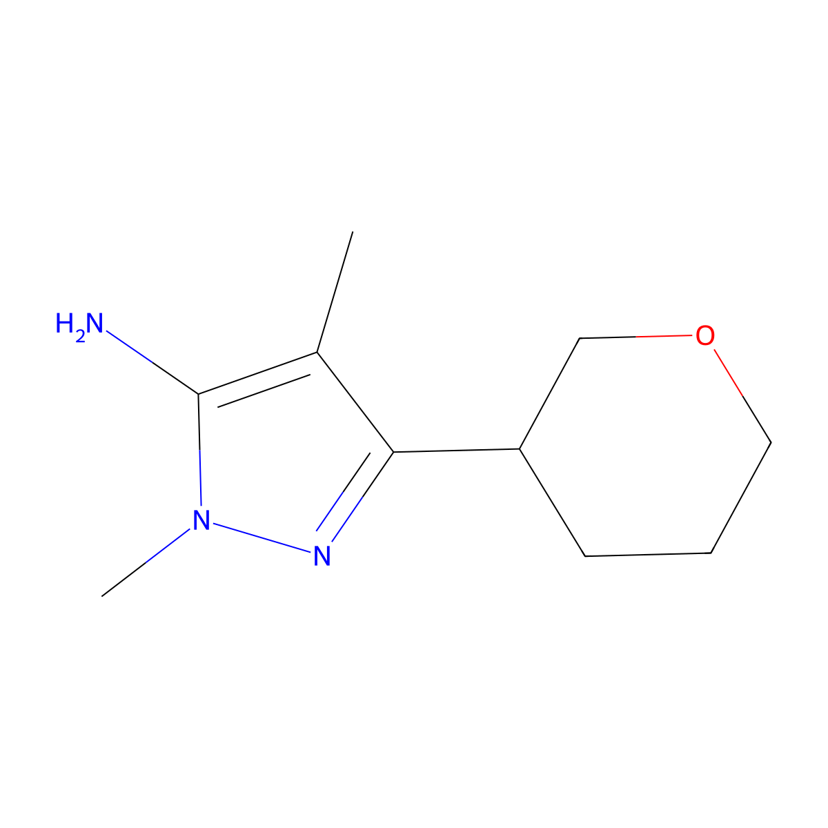 1,4-dimethyl-3-(oxan-3-yl)-1H-pyrazol-5-amine molecular structure, CAS 1339885-25-4