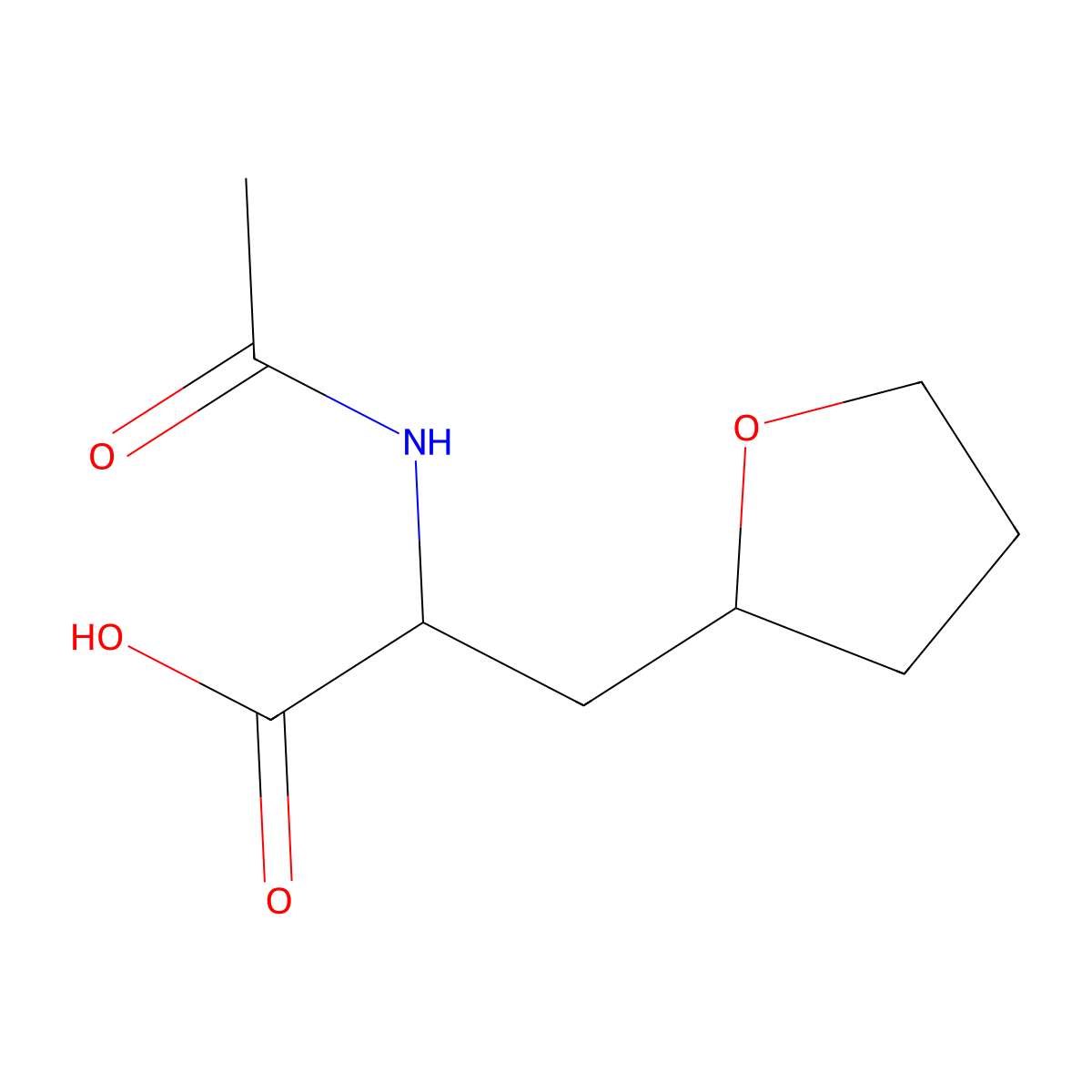 2-Acetamido-3-(oxolan-2-yl)propanoic acid molecular structure, CAS 1339885-96-9