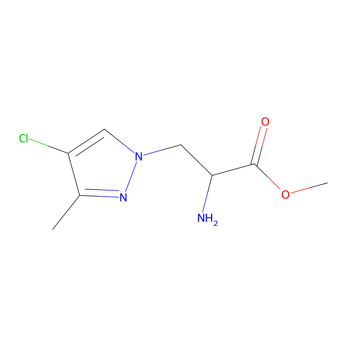Methyl 2-amino-3-(4-chloro-3-methyl-1h-pyrazol-1-yl)propanoate molecular structure, CAS 1339890-40-2