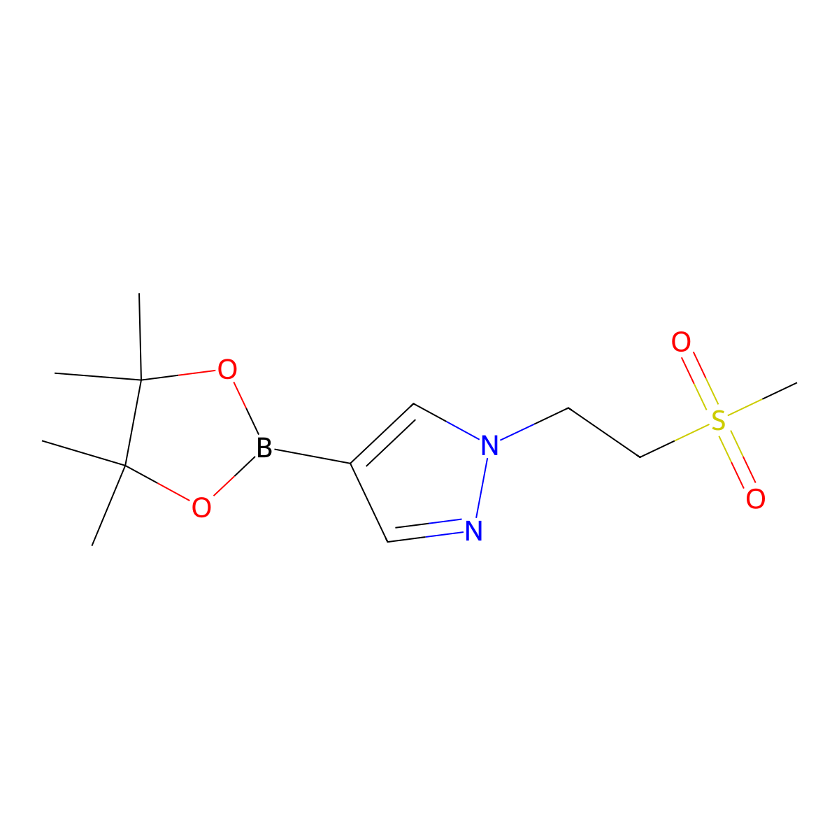 1-(2-(methylsulfonyl)ethyl)-4-(4,4,5,5-tetramethyl-1,3,2-dioxaborolan-2-yl)-1H-pyrazole molecular structure, CAS 1339892-52-2