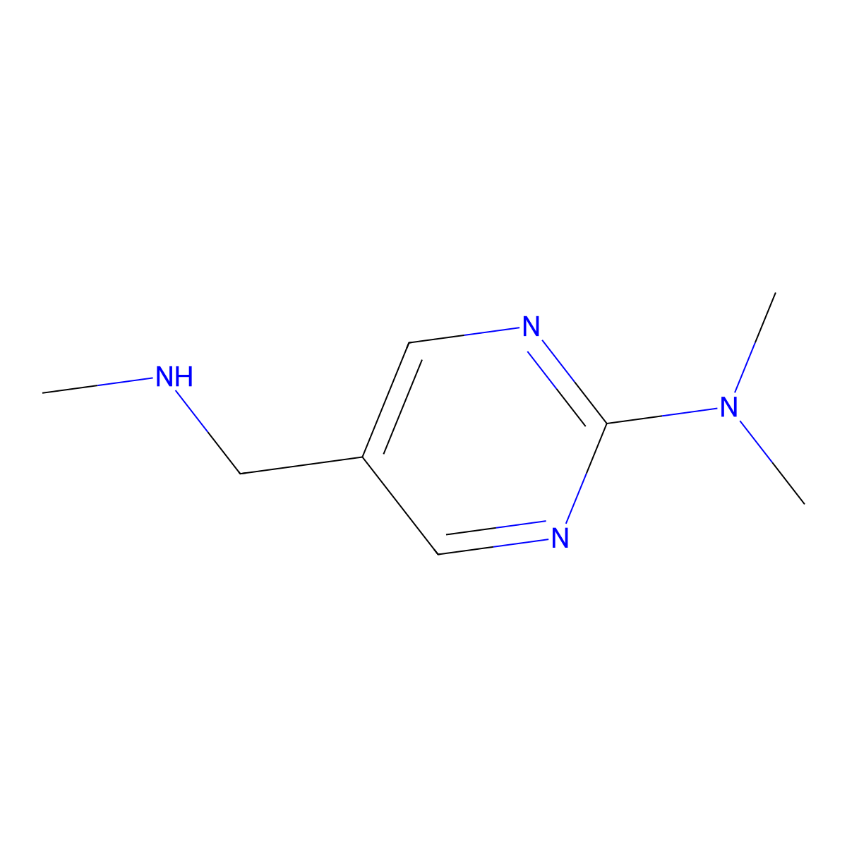 N,N-dimethyl-5-((methylamino)methyl)pyrimidin-2-amine molecular structure, CAS 1339903-62-6