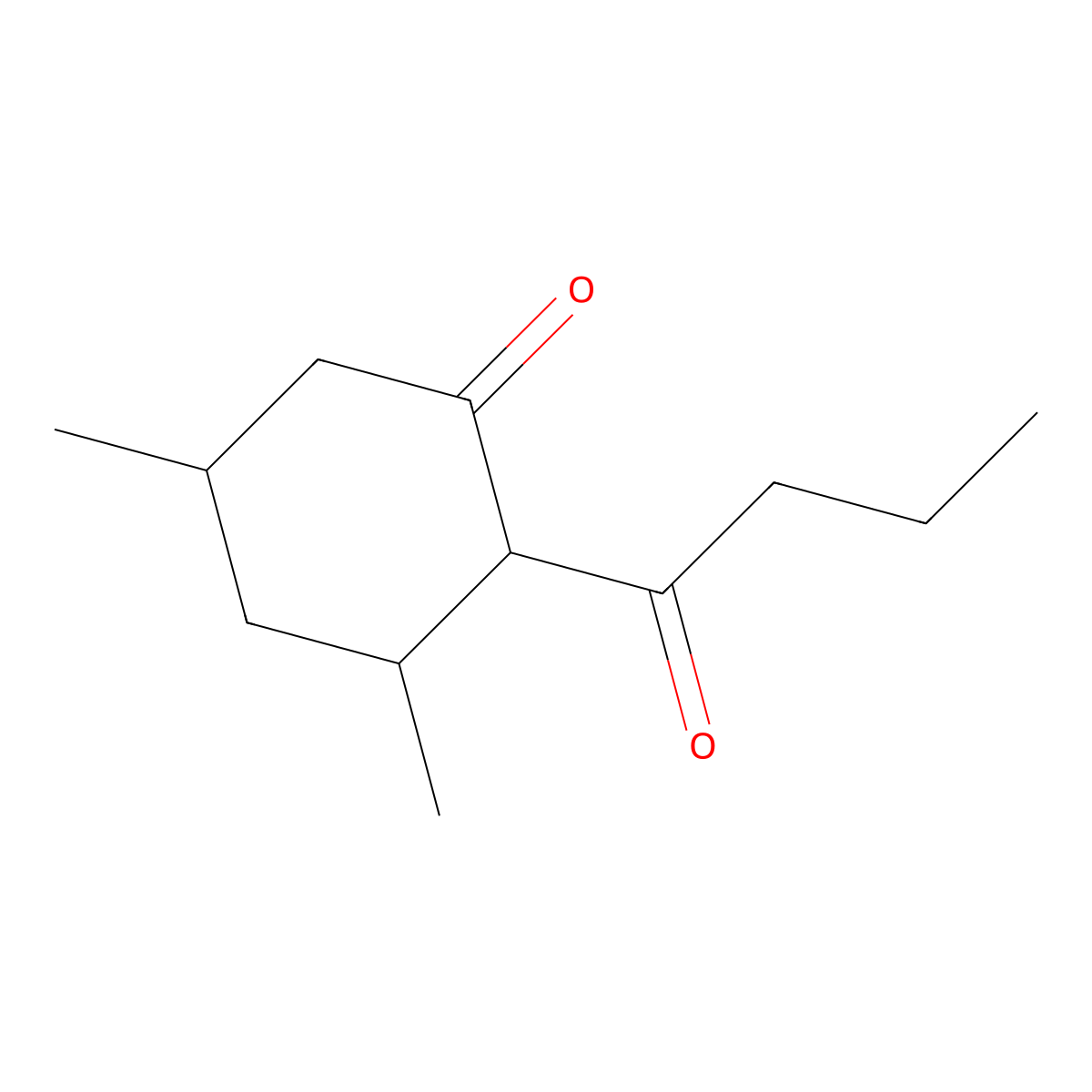 2-Butanoyl-3,5-dimethylcyclohexan-1-one molecular structure, CAS 1339914-71-4