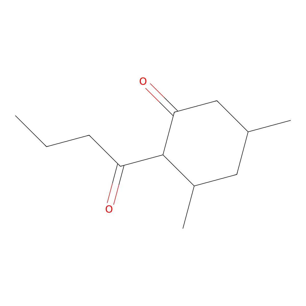 2-Butanoyl-3,5-dimethylcyclohexan-1-one molecular structure, CAS 1339914-71-4