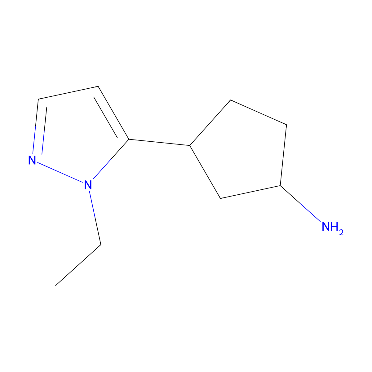 3-(1-ethyl-1H-pyrazol-5-yl)cyclopentan-1-amine molecular structure, CAS 1339915-49-9